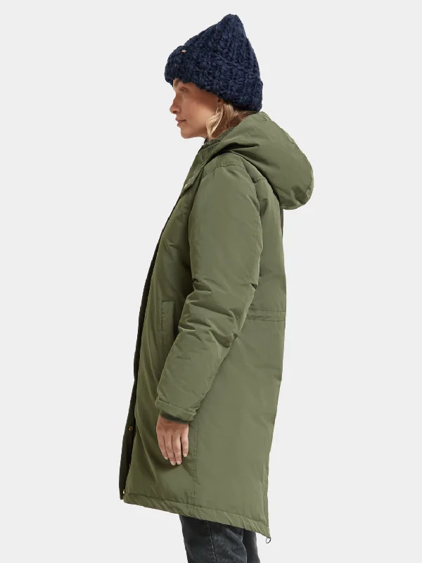 Water repellent mid-length parka