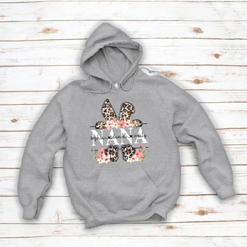 Flower Leopard Bunny Nana And Kids Personalized, Mother Day Gift, Easter Day Gift CTH01 Hoodie