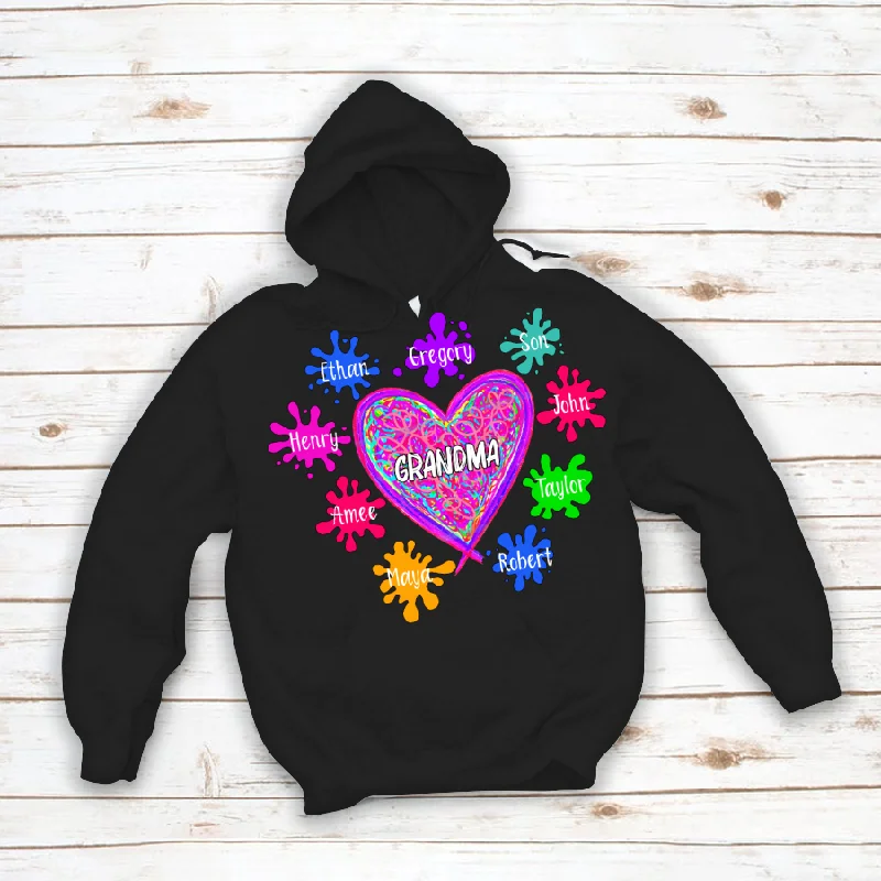 Grandma And Grandkids Hearts Paint Splatter Hoodie