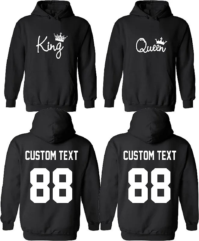 King and Queen Set for Couples His and Hers Valentine's Day Gift Hoodies Custom Name Matching Couples Hoodies, Customize Valentine's Day Gift Black