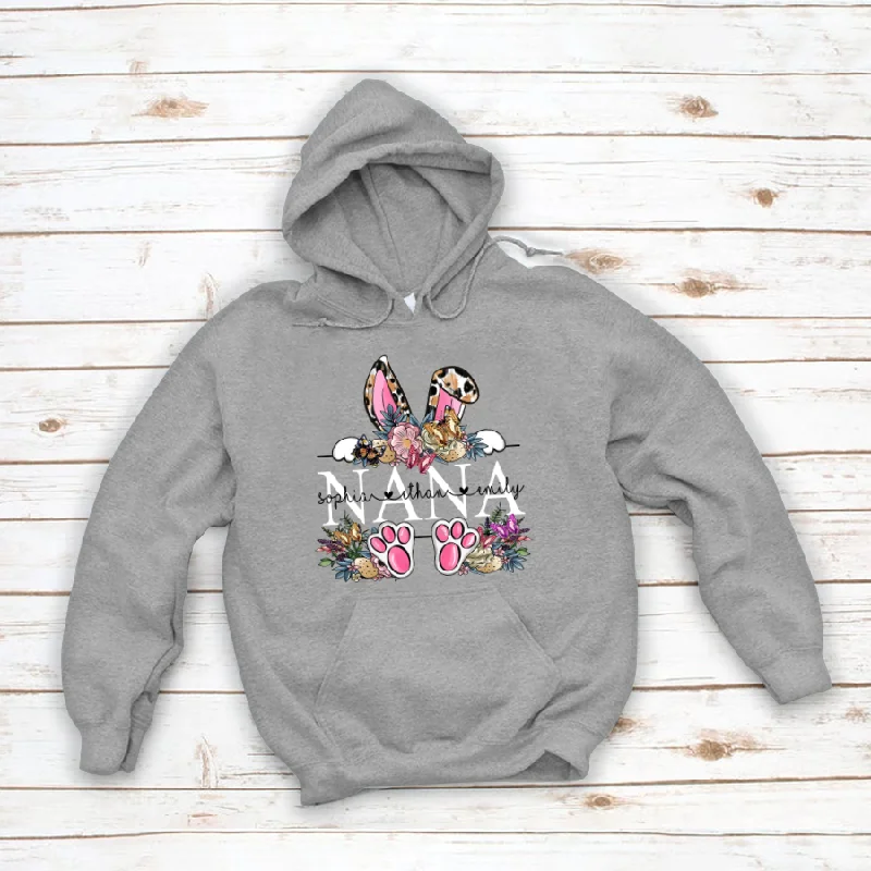 Leopard Bunny Nana And Kids, Custom Grandma Shirt, Mother Day Gift CTH01 Hoodie