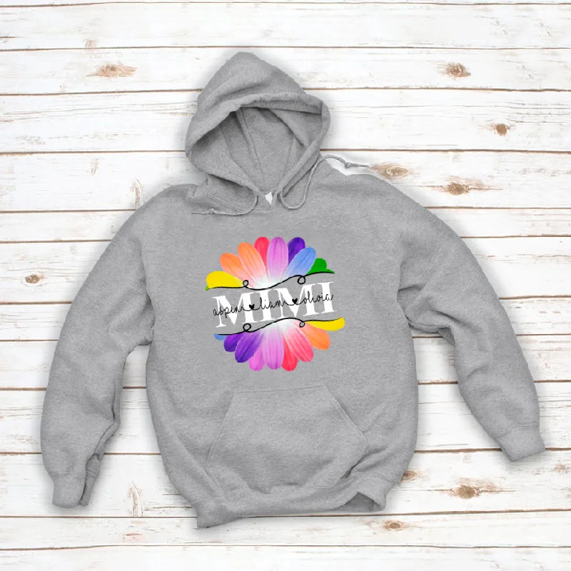 Mimi And Grandkids Flower Rainbow Hoodie