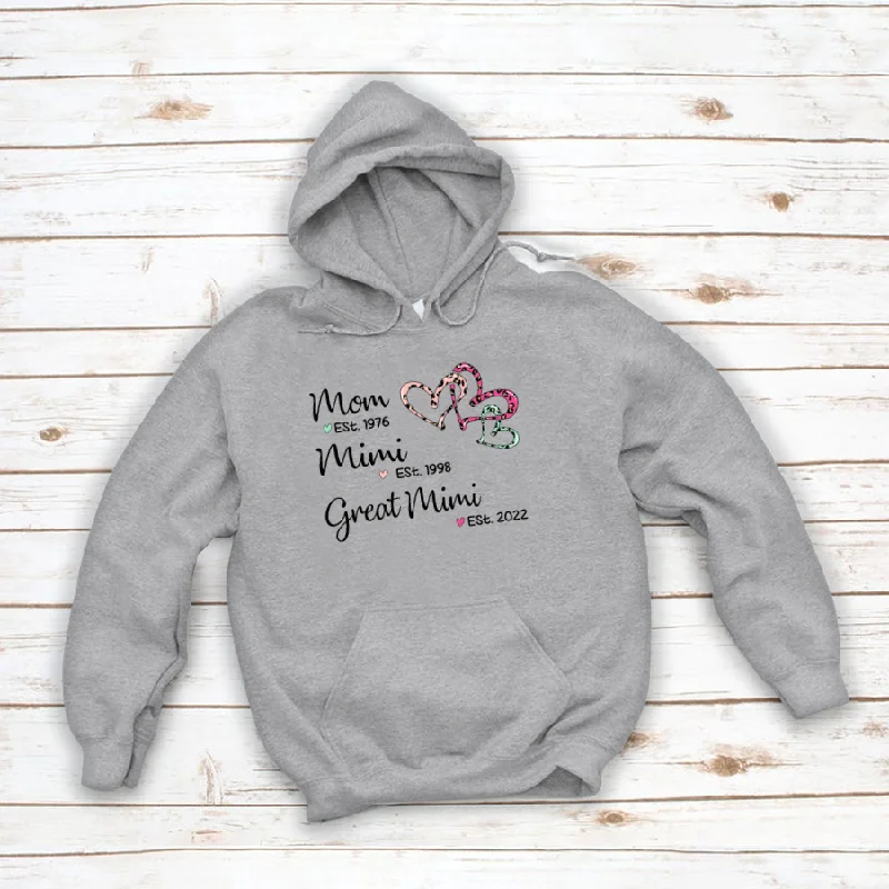 Mom Est Mimi Est Great Mimi Heart Leopard Hoodie