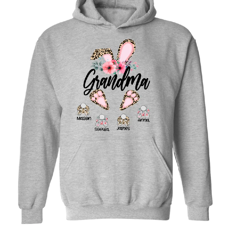 Personalized Grandma bunny flower leopard Hoodie