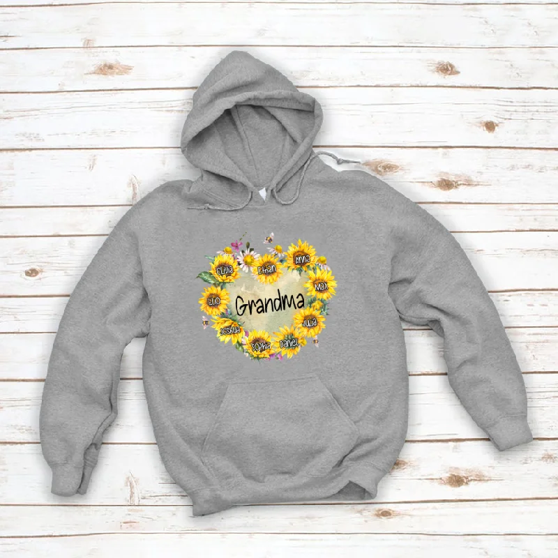 Personalized Grandma Hearts Sunflower Hoodie