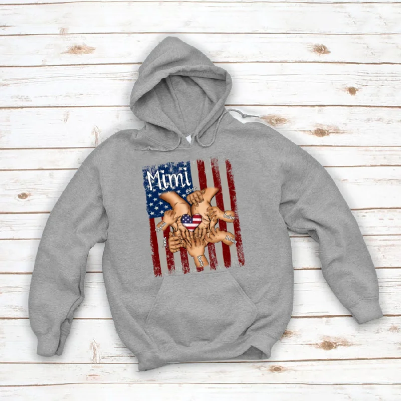 Personalized Mimi And Grandkids Hands Flag Hoodie