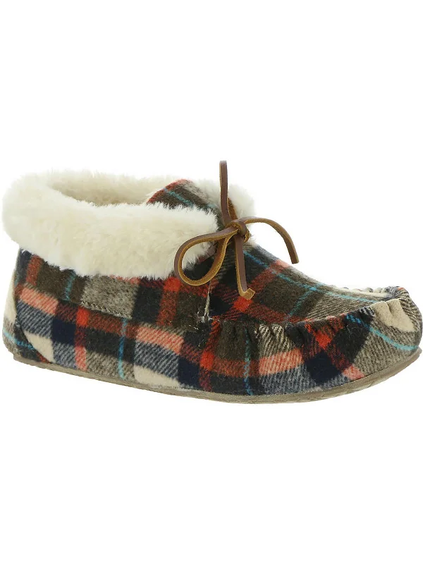 Cabin Bootie Womens Plaid Faux Fur Lined Moccasins