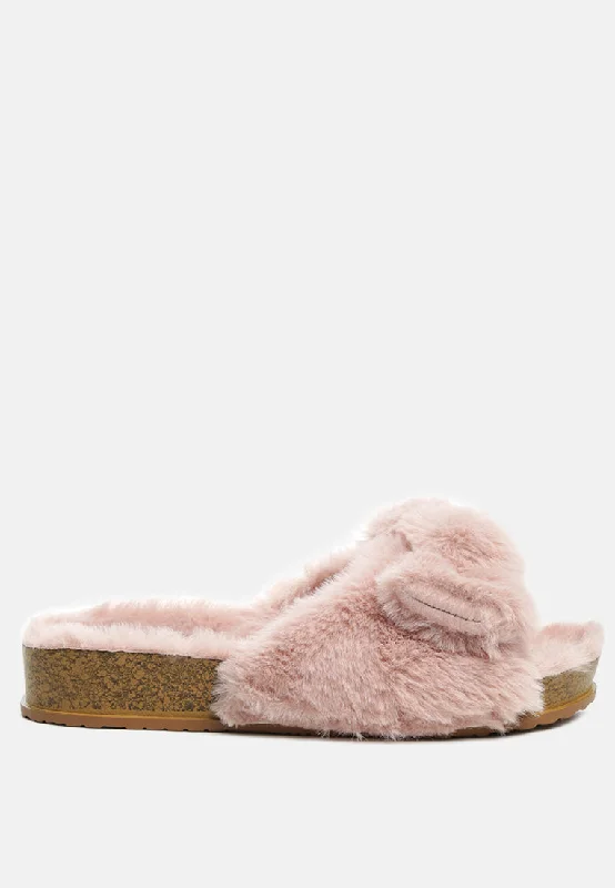 fuzz bow fur flats