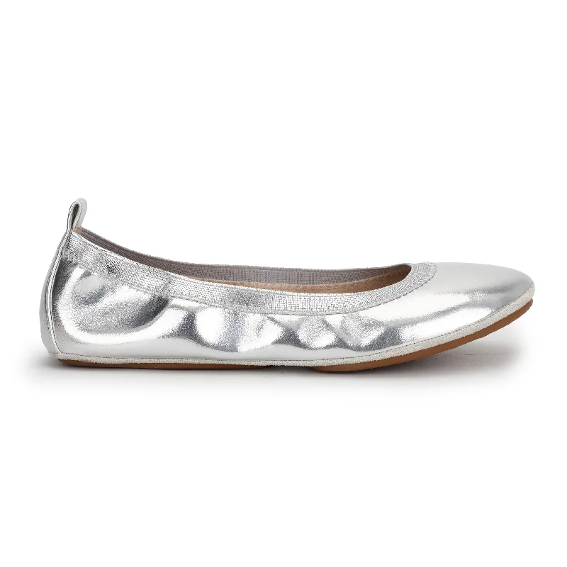 Nina Foldable Ballet Flat in Silver Peta-Approved Vegan Leather