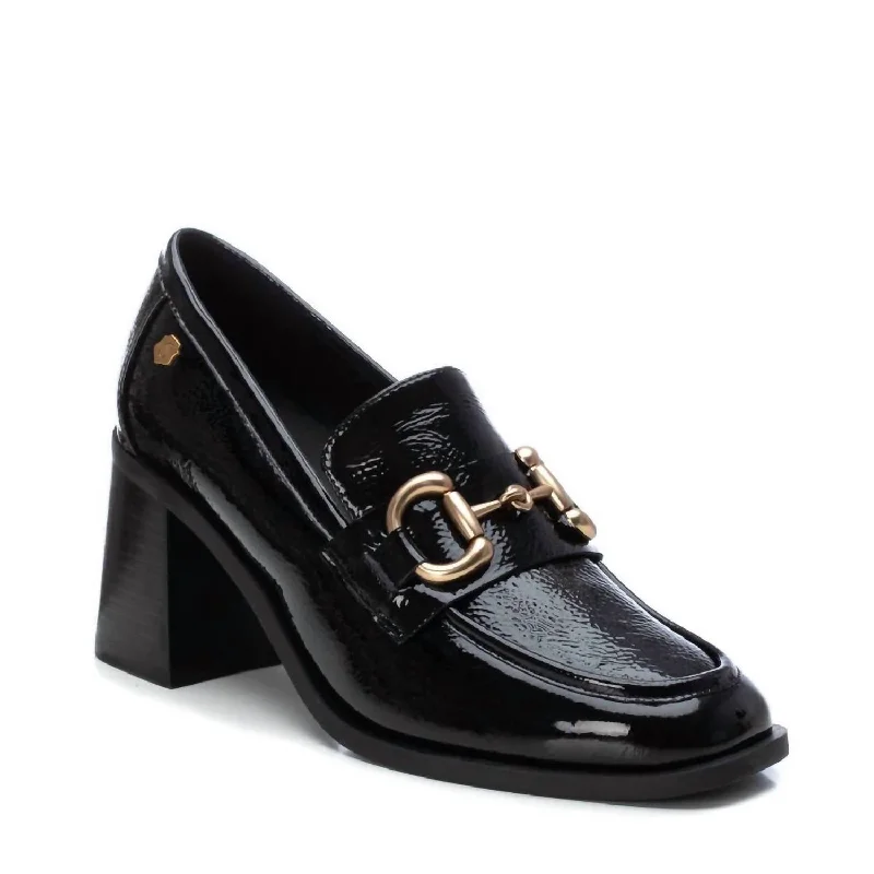 Women Patent Leather Heeled Loafers In Black