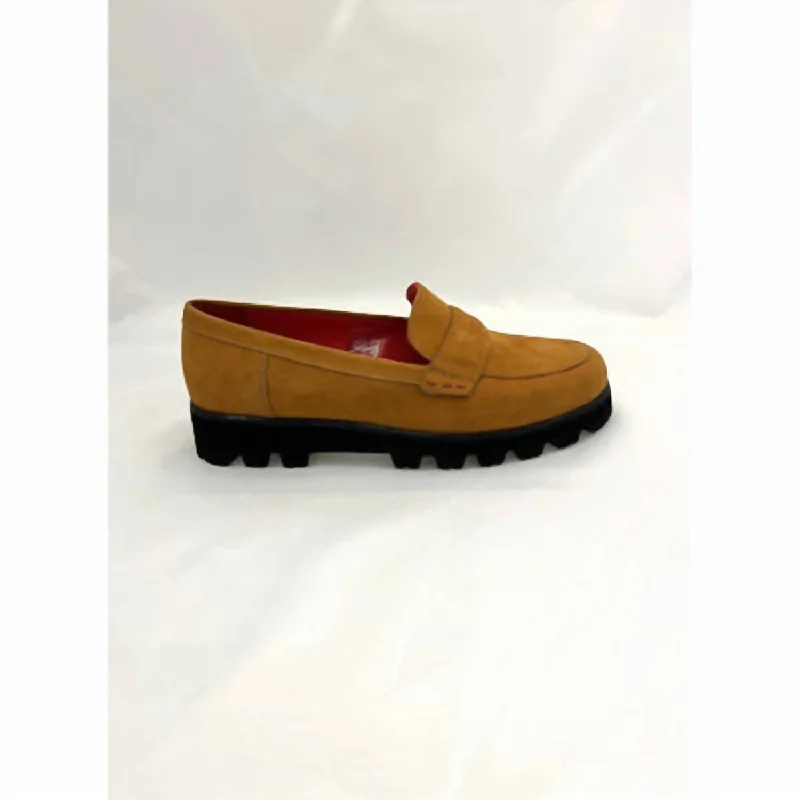 Women's Suede Loafer With Lug Sole In Golden