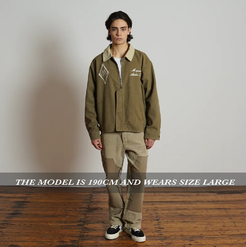 BEIGE CONTRAST VINTAGE CANVAS WORKER JACKET 