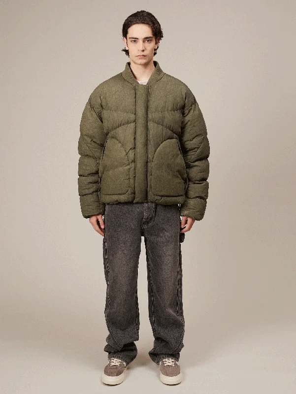 GREEN WASHED BOMBER PUFFER JACKET