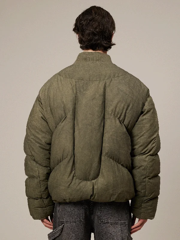 GREEN WASHED BOMBER PUFFER JACKET