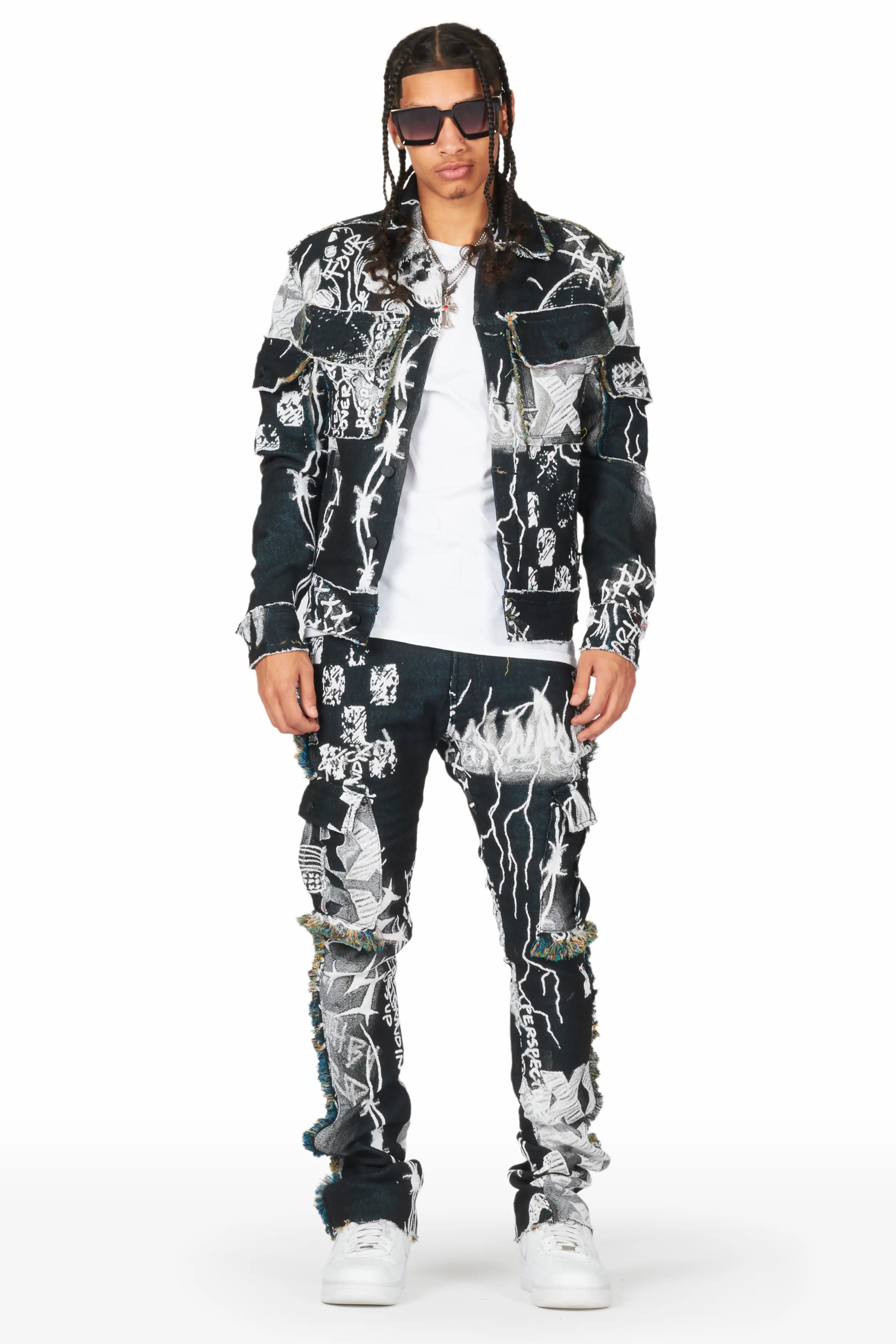 Zane Black/White Tapestry Trucker Jacket