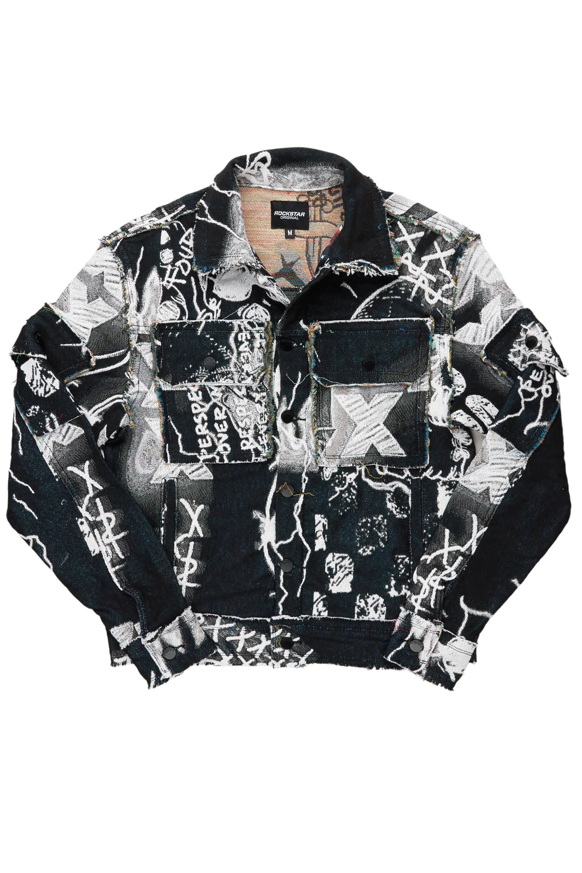 Zane Black/White Tapestry Trucker Jacket