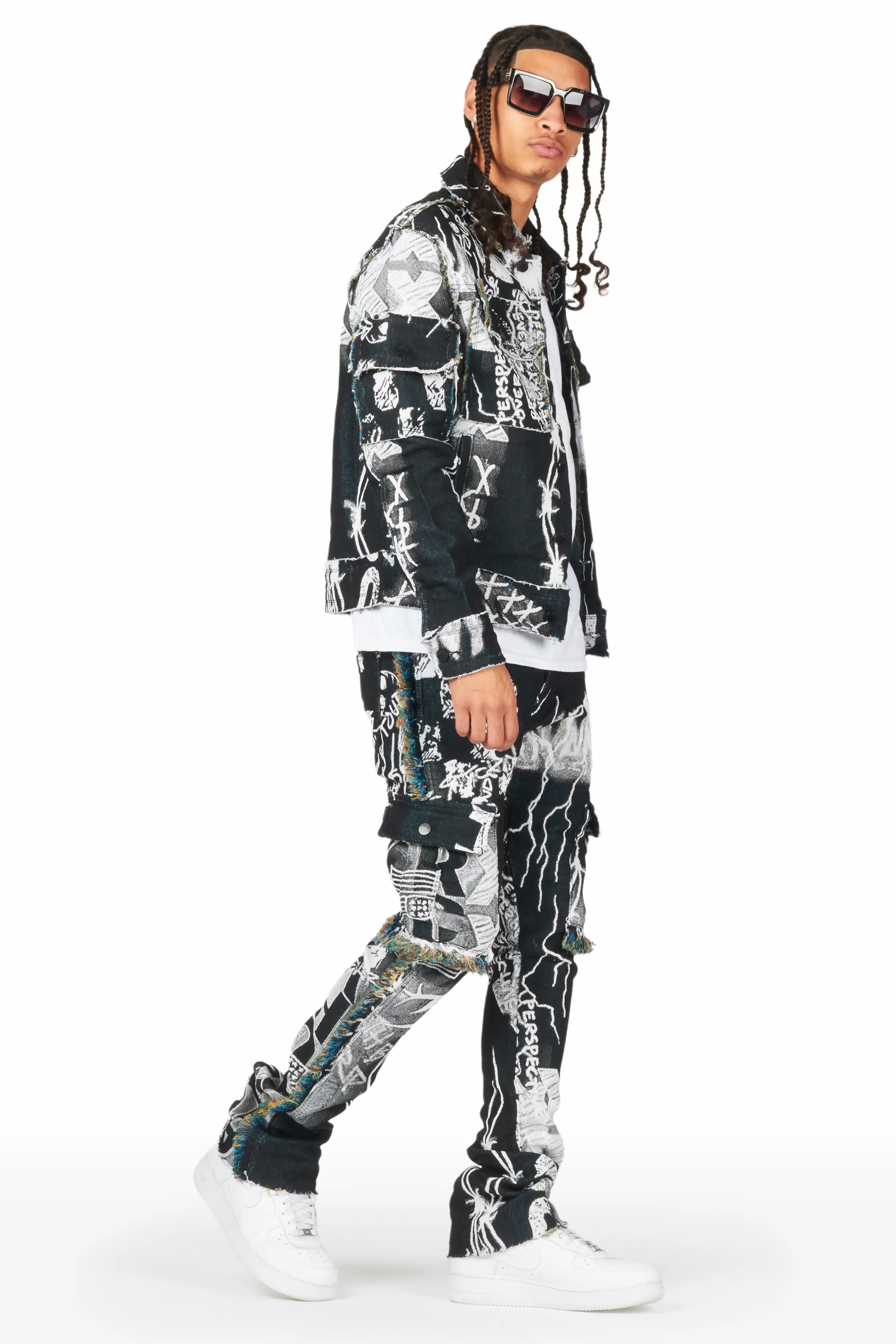 Zane Black/White Tapestry Trucker Jacket