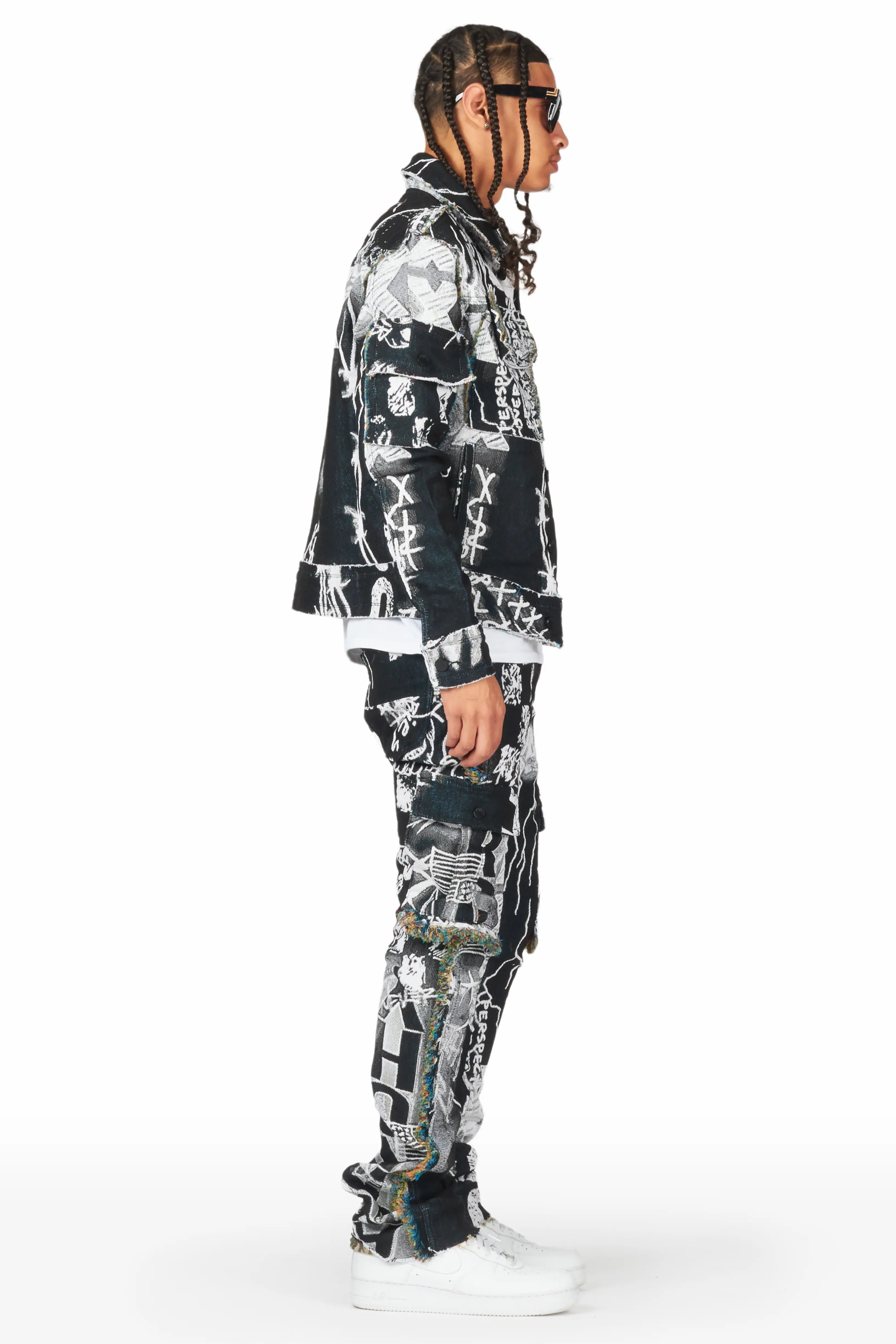 Zane Black/White Tapestry Trucker Jacket