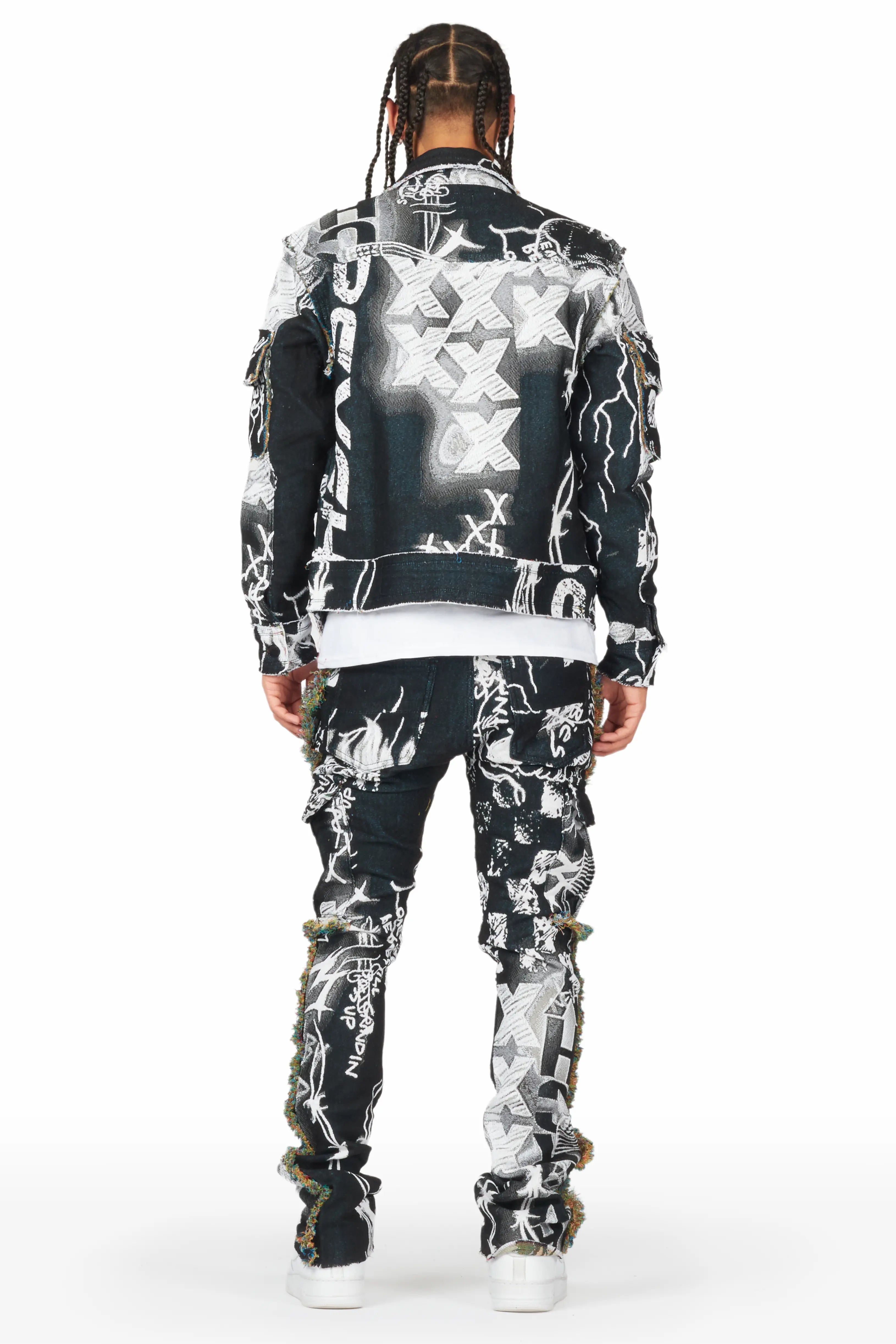 Zane Black/White Tapestry Trucker Jacket