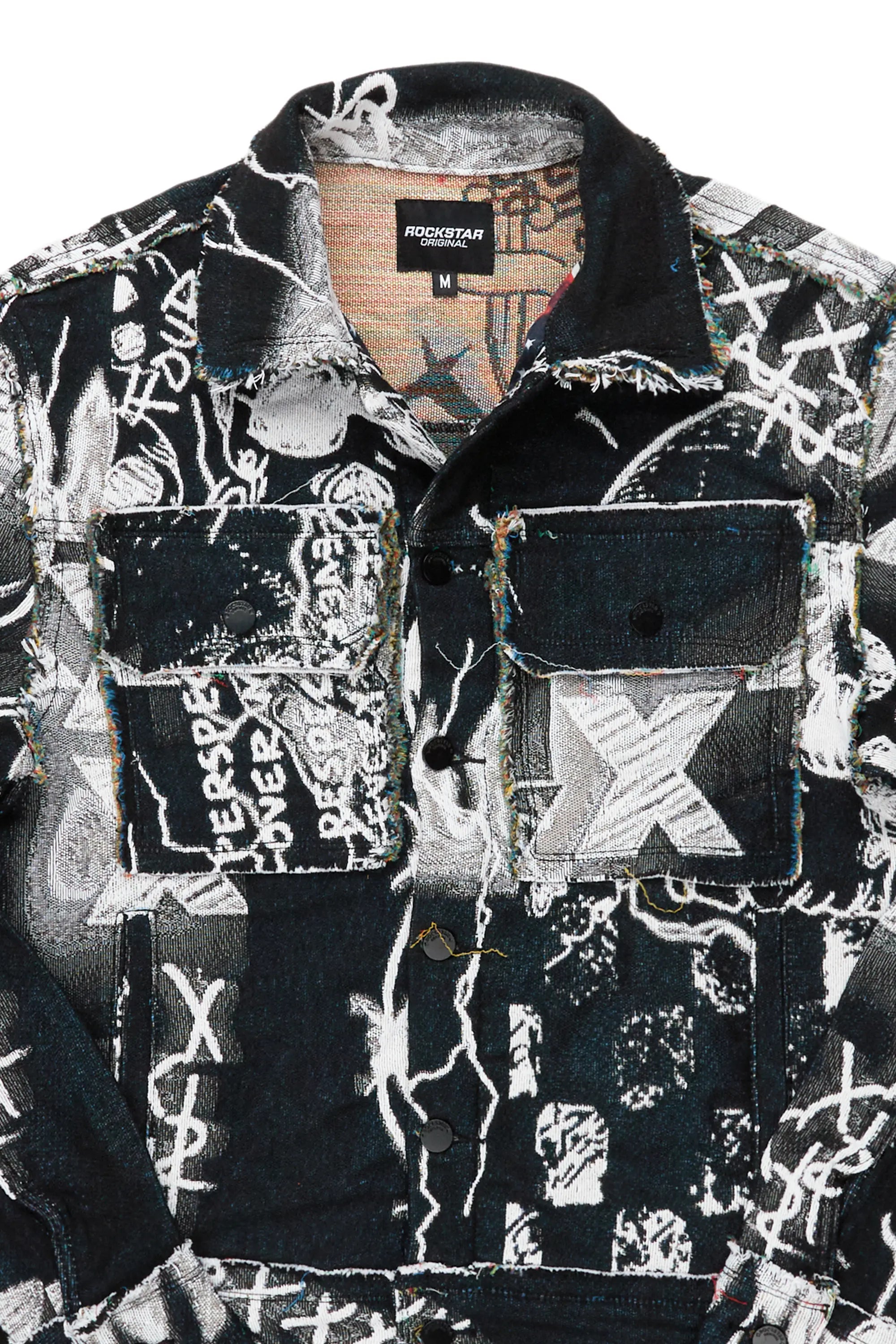 Zane Black/White Tapestry Trucker Jacket