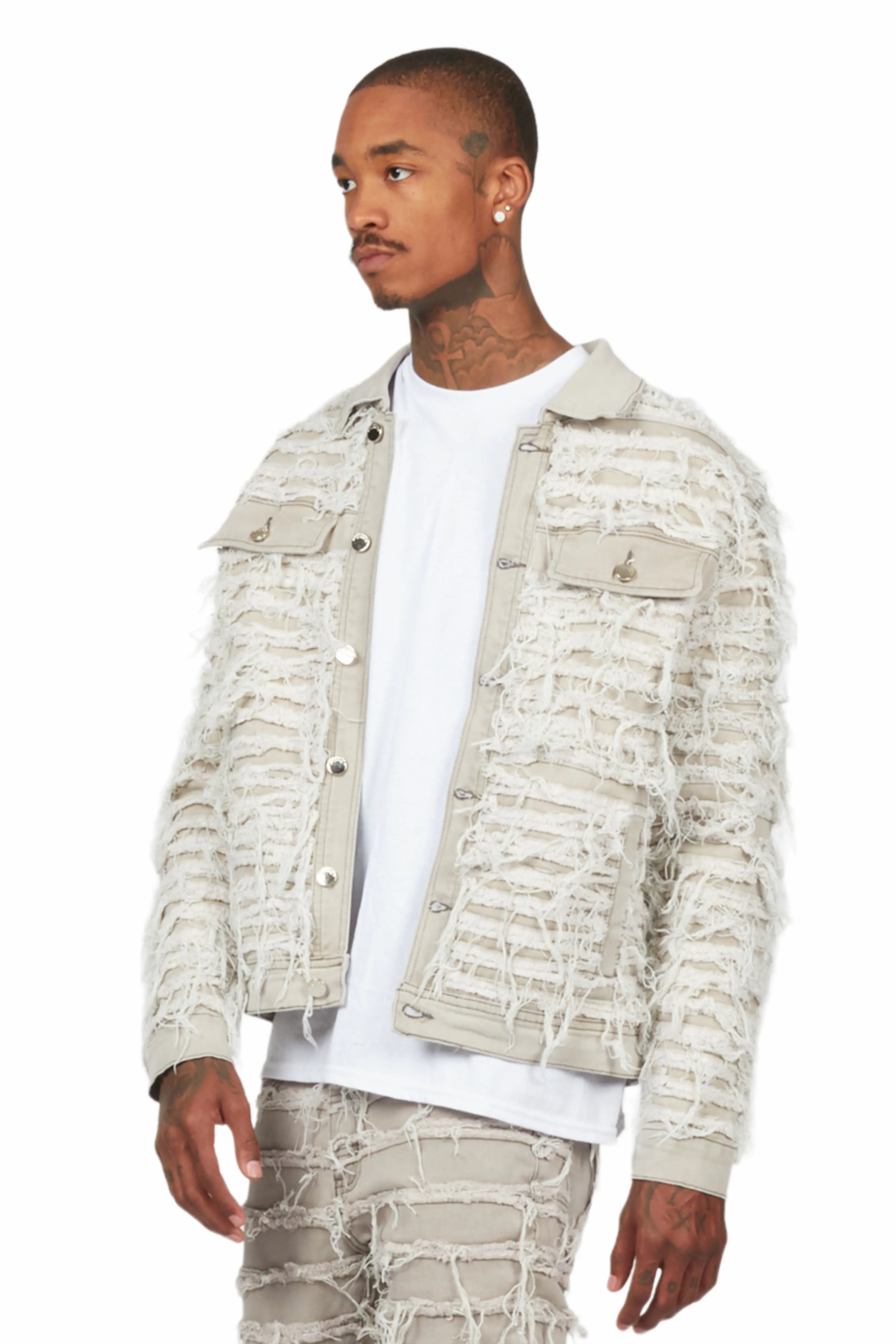 Ayan Grey Distressed Denim Jacket