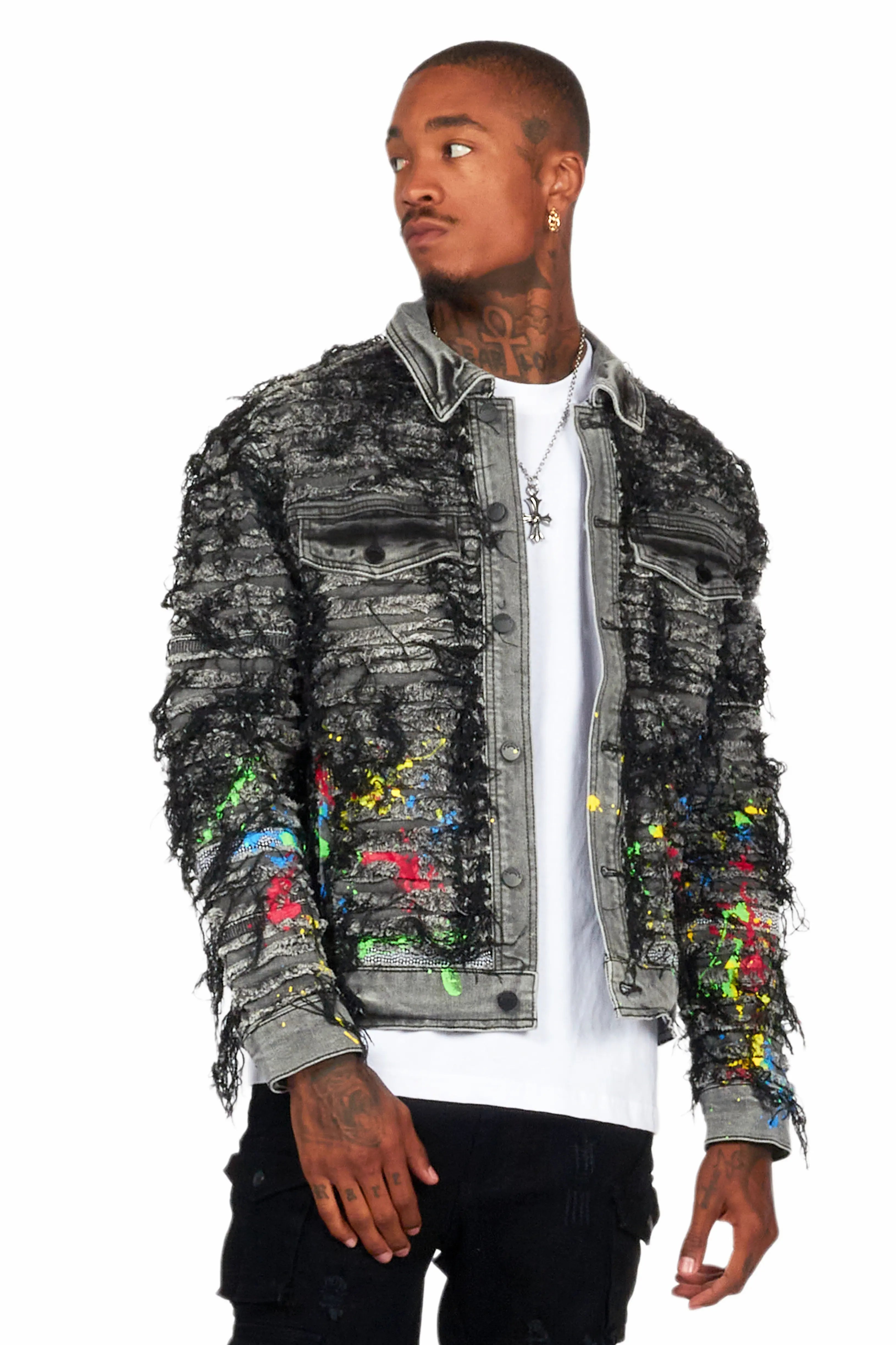 Gagan Black/Grey Painter Denim Jacket