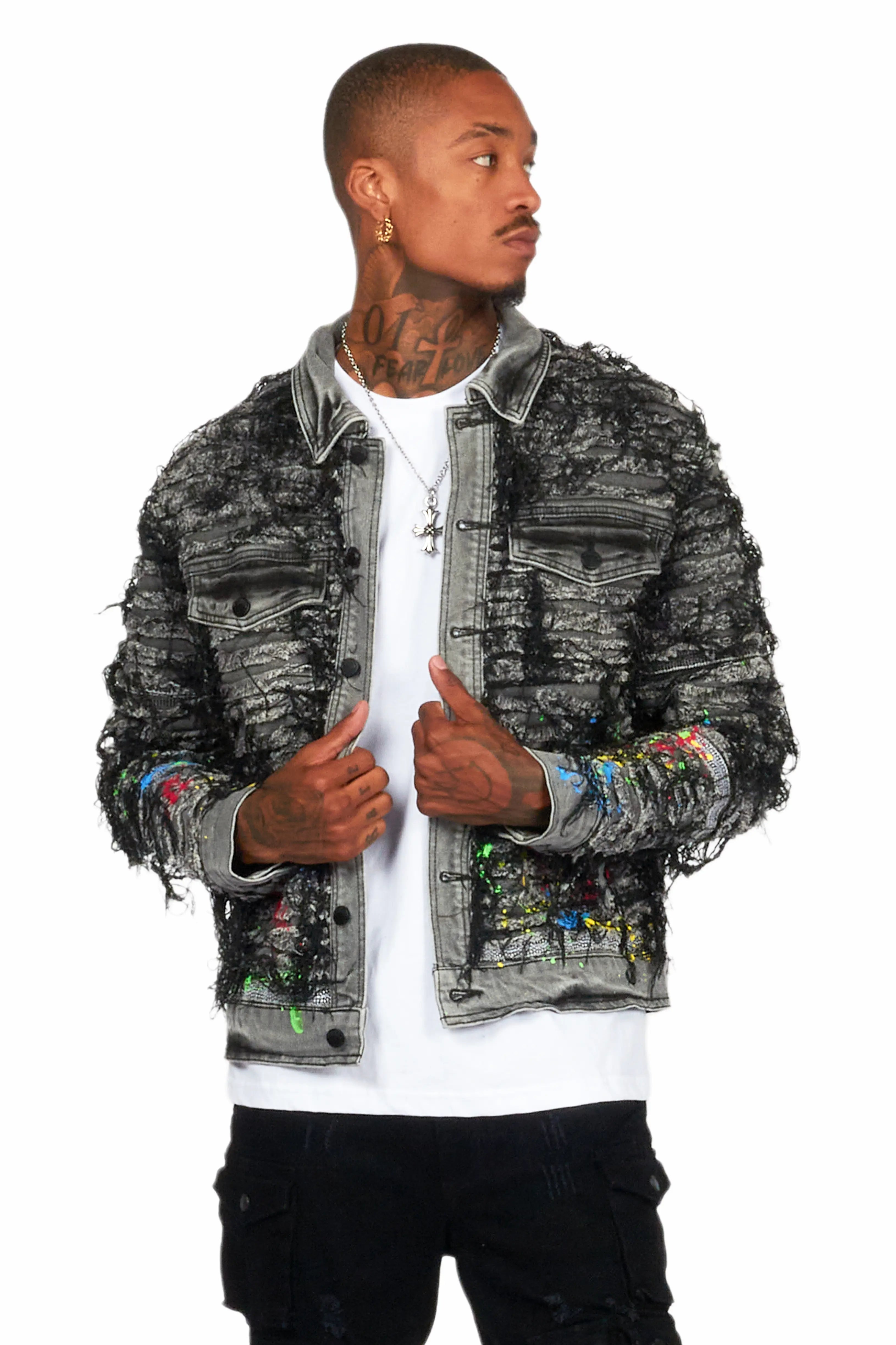 Gagan Black/Grey Painter Denim Jacket