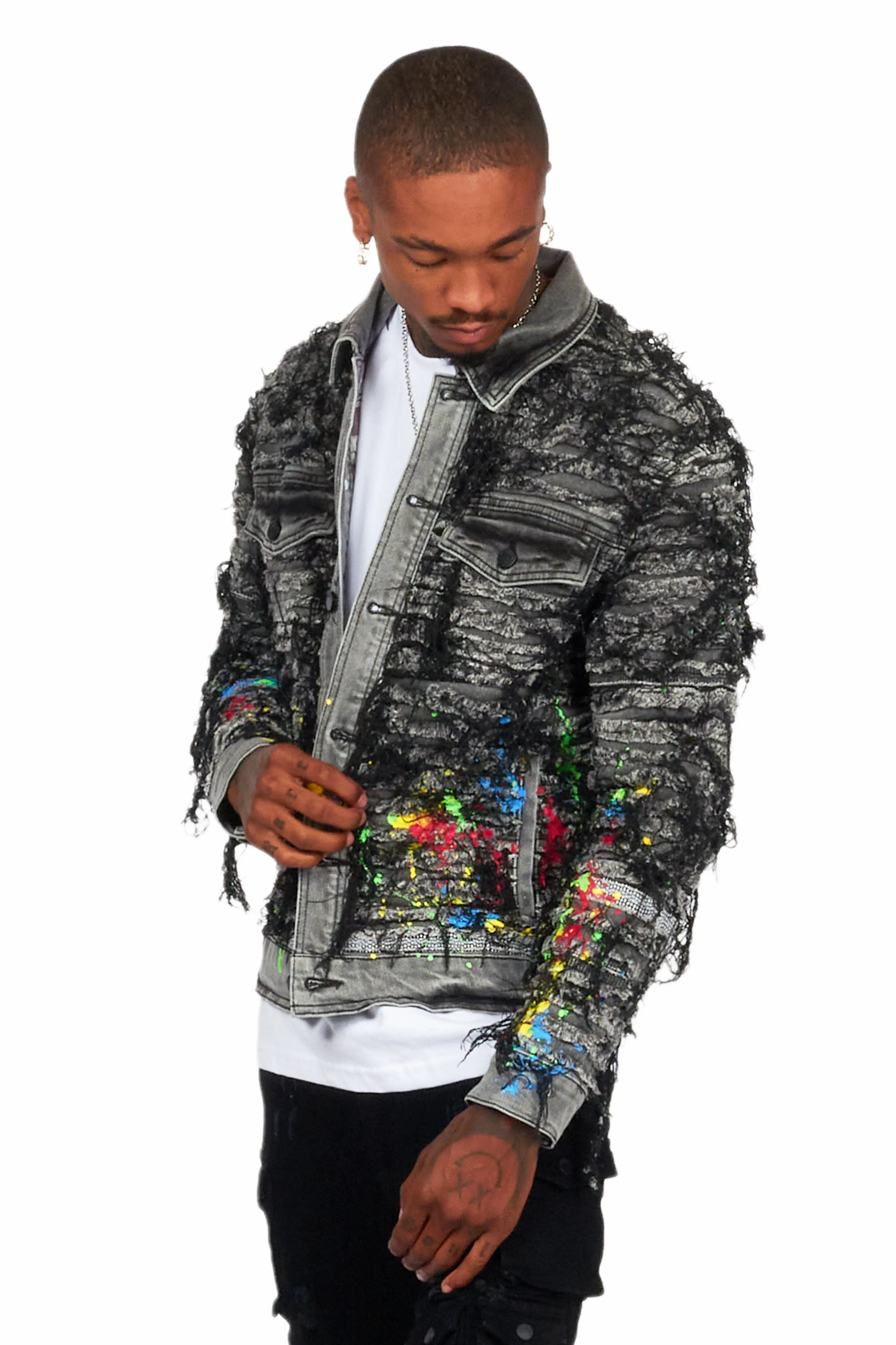 Gagan Black/Grey Painter Denim Jacket