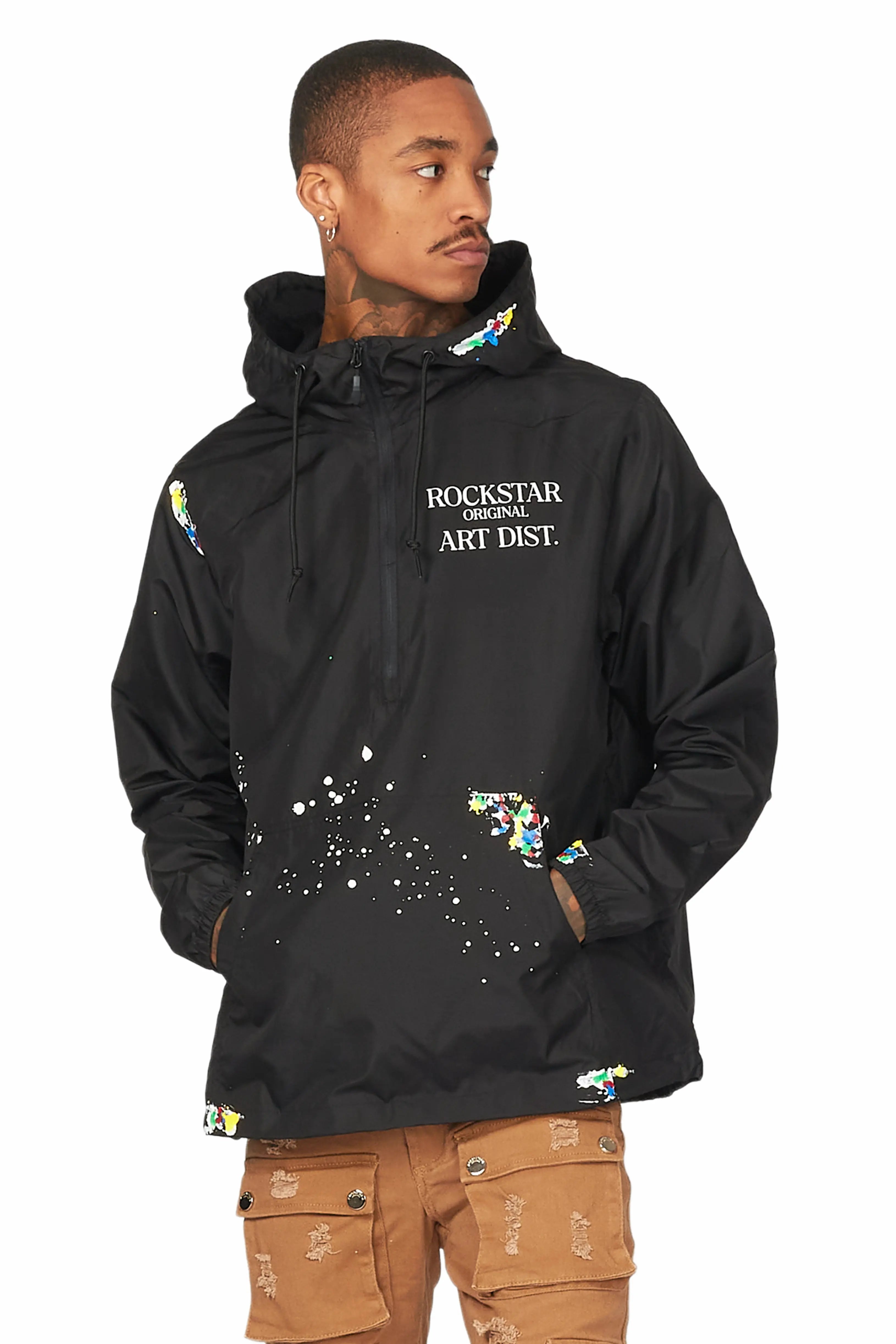 Garix Black Graphic Windbreaker