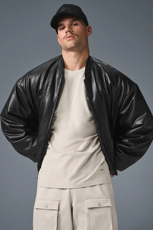 Faux Leather Premier Bomber - Black