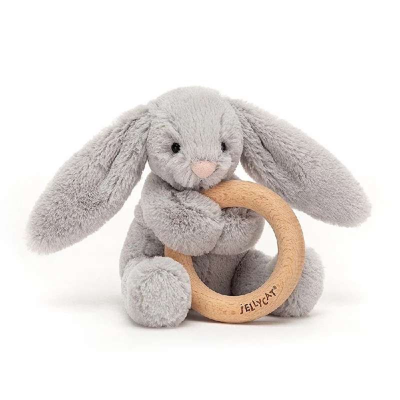 Whimsical and imaginative stuffed toysJellyCat Bashful Silver Bunny Wooden Ring Toy