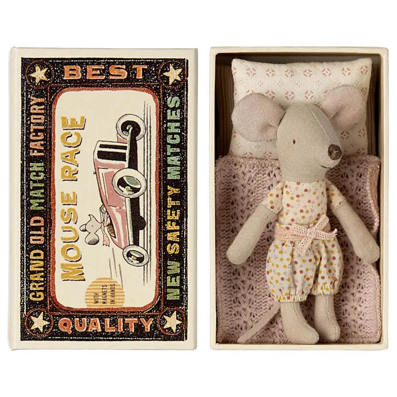 Fluffy and warm toy companionsMaileg | Little Sister Mouse in Matchbox