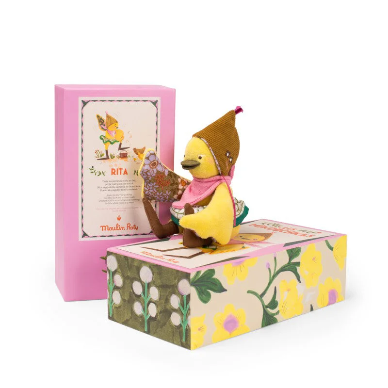 Fluffy and warm toy companionsMoulin Roty Les Minouchkas Rita The Duck in Illustrated Gift Box