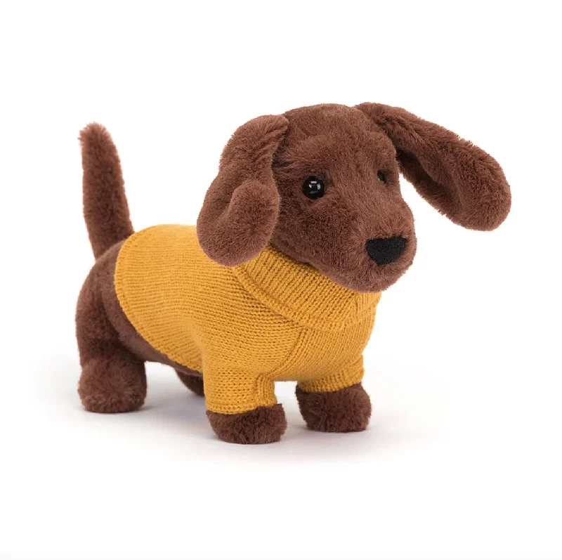 Cuddly and snuggly Jellycat snuggle partnersSausage Dog Yellow Sweater