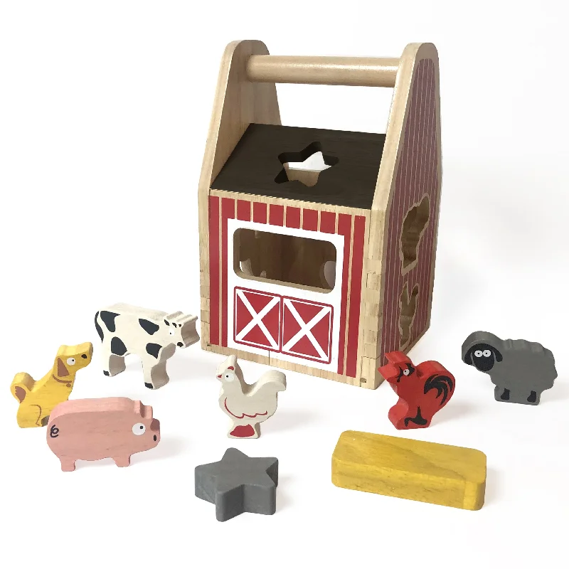 safe and non-toxic wooden toys for babies                   BeginAgain Barnyard Shape Sorter