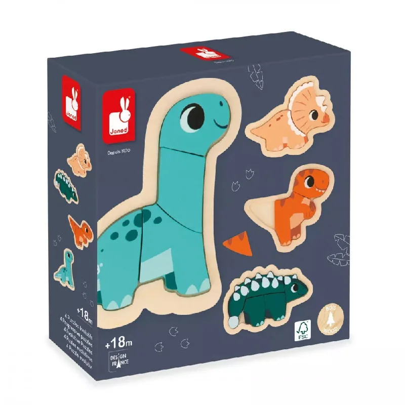 sturdy construction wooden toys                   Janod Dino 4 Progressive Puzzles Dino