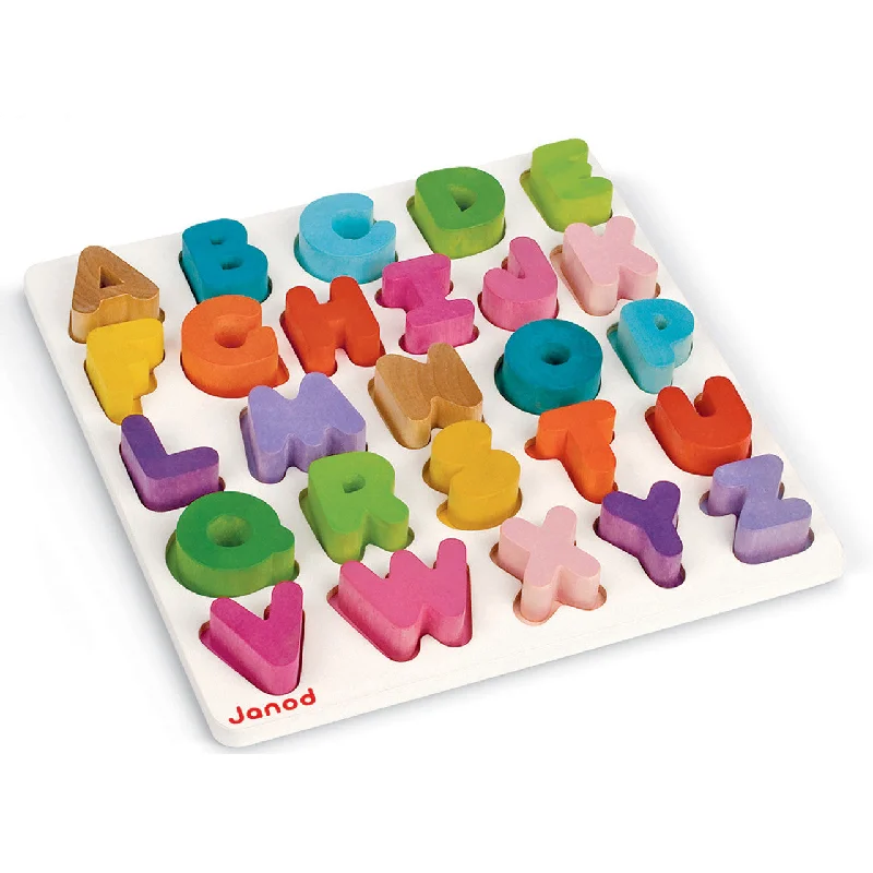 sturdy and durable wooden toys for rough play                   Janod I Wood Alphabet Puzzle