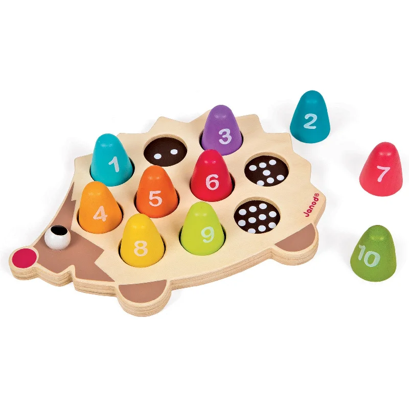 intricately carved wooden toys                   Janod I Wood Number Hedgehog