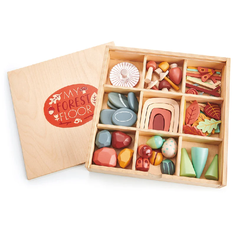 colorful and cheerful wooden toys                   Tender Leaf Toys My Forest Floor Wooden Set