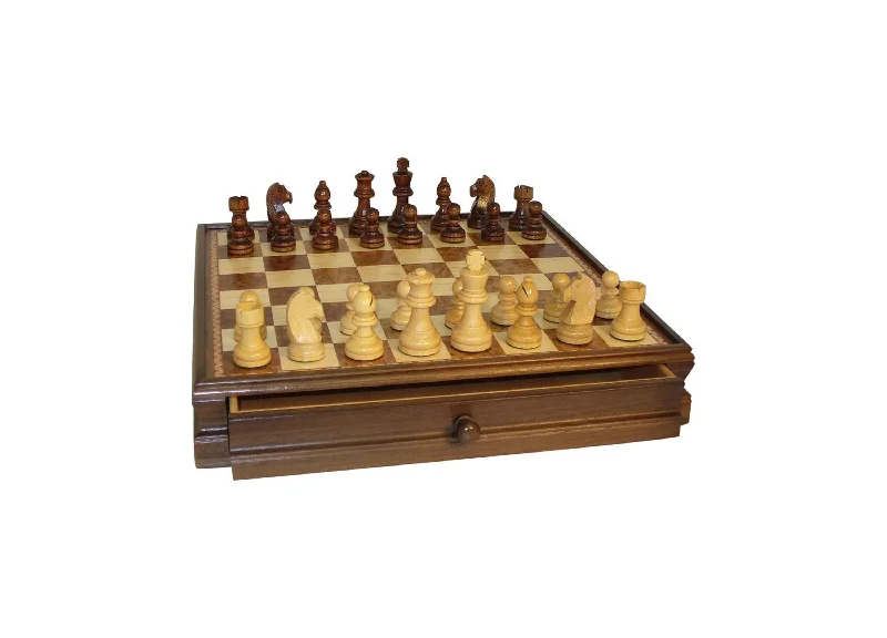 Age-appropriate puzzles WorldWise Imports 15-inch Walnut and Maple Chess Set with Storage Drawer