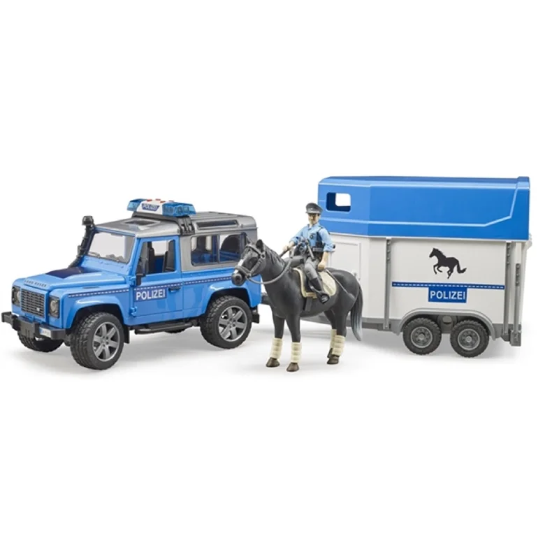Realistic toy carsBruder Land Rover Defender Police Vehicle with Horse trailer
