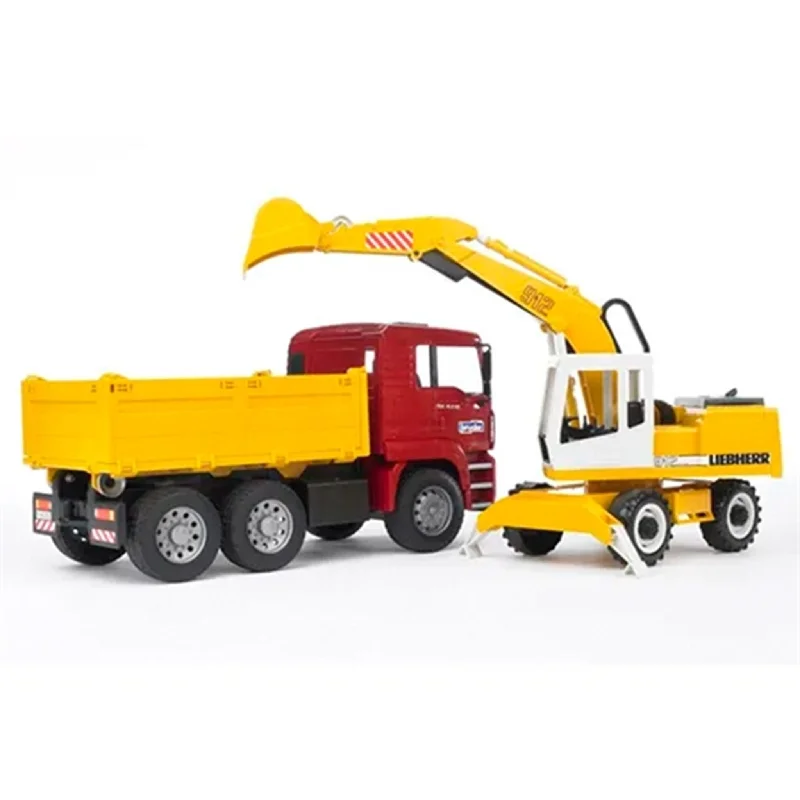Playful toys Bruder MAN TGA Construction Truck and Liebherr Excavator