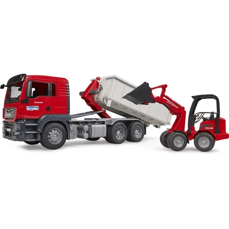 Fun toy carsBruder MAN TGS Truck with Roll-Off-Container and Schäffer loader