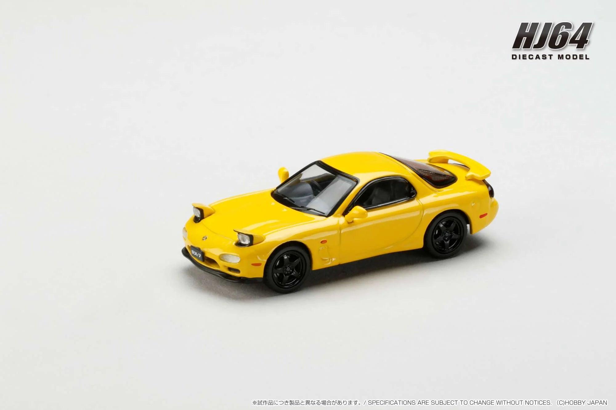 High-quality toy cars HOBBY JAPAN 1/64 MAZDA RX-7 (FD3S) 30TH ANN SUNBURST YELLOW