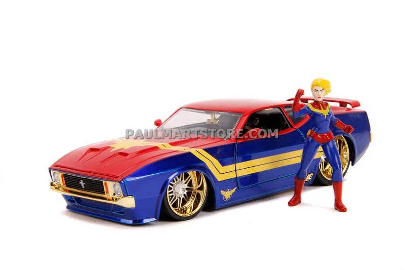 High-quality toy cars Jada Diecast Metal Hollywood Rides 1:24 1973 FORD MUSTANG MACH 1 W/ CAPTAIN MARVEL