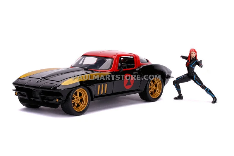 High-quality toy cars Jada Diecast Metal Hollywood Rides 1:24 MARVEL â€“ 1963 CORVETTE W/BLACK WIDOW