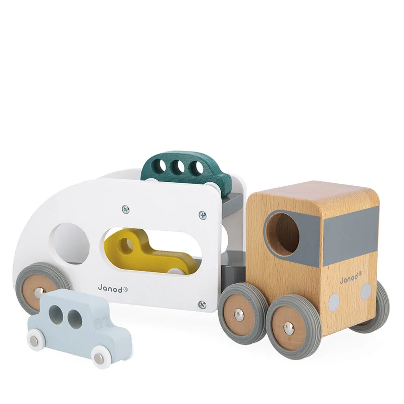 High-quality toy cars Janod Großer Holztransporter mit 3 Autos