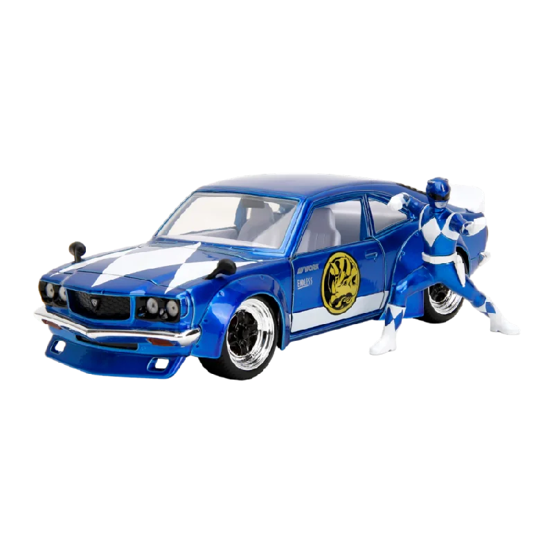 Durable toysPower Rangers - 1974 Mazda RX-3 (with Blue Ranger) 1:24 Scale Diecast Vehicle Set